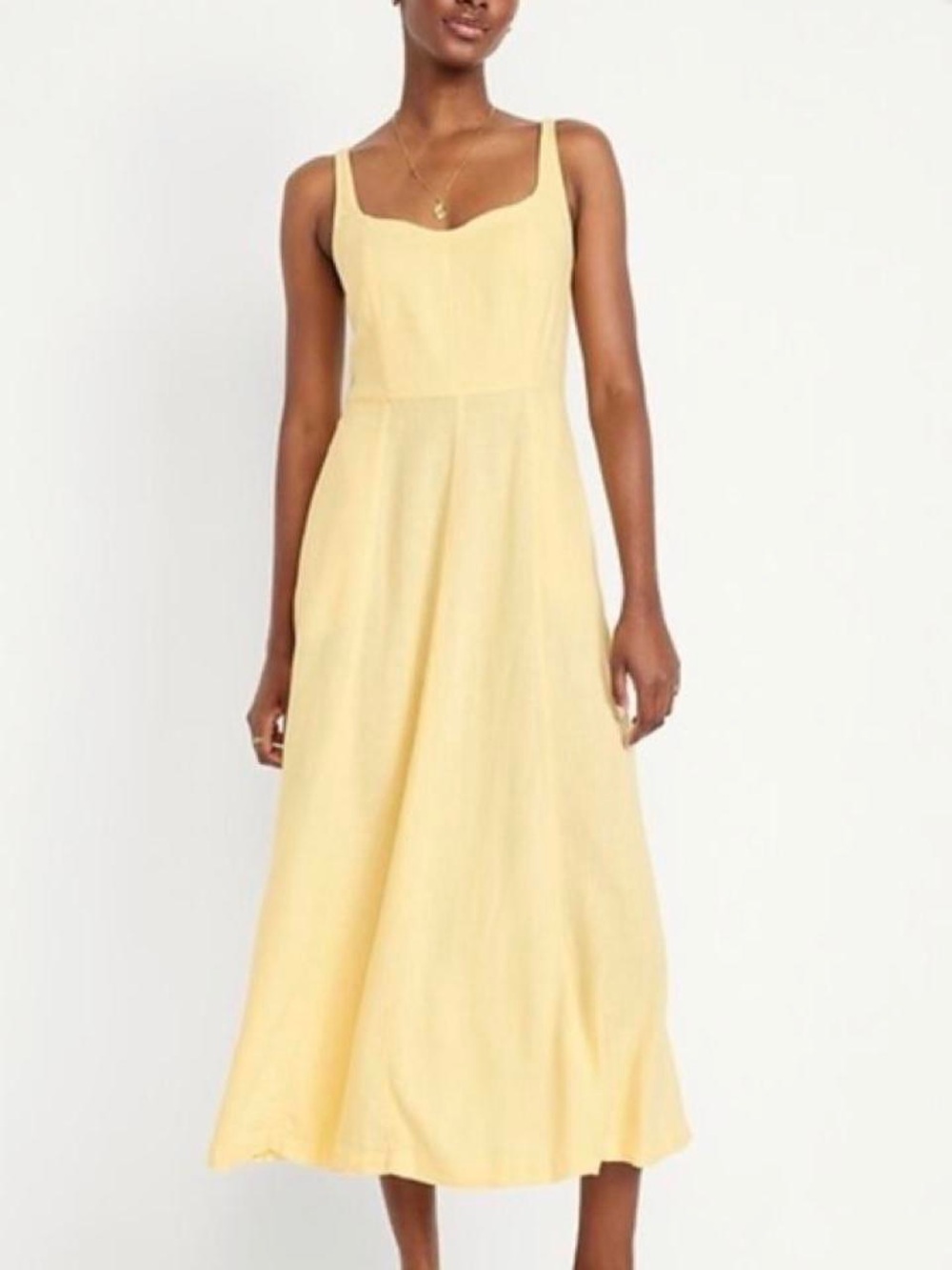 Old Navy Pale Yellow Midi Dress with Square Neck